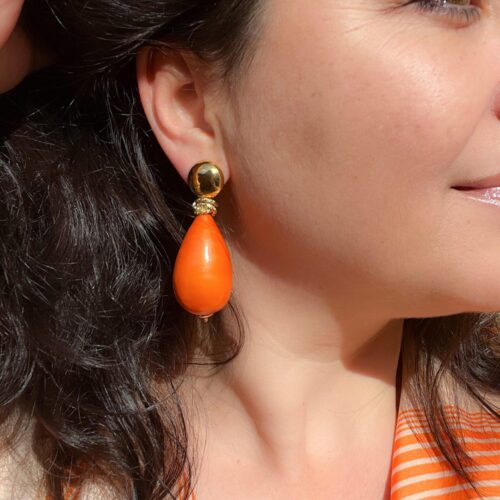 Statement orange cotton pearl oorbellen