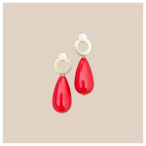 Ohrringe aus rotem Harz-Vermeil und Zirkon