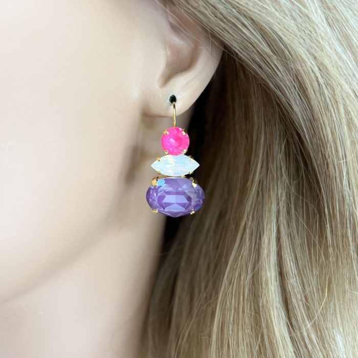 Purple-white-en-neon-Swarovski-oorbellen-pop