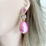 Statement-Metallic-Pink-Baumwoll-Perlen-und-Katzenaugen-Ohrringe-Pop