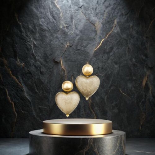 Gold brown heart resin en vermeil 925 oorbellen